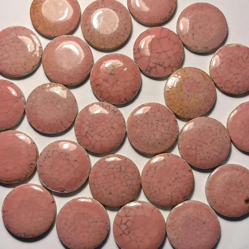 10 Large Pastel Coral Pink Crackle Round Glazed Ceramic Mosaic Tile, 3cm Circle Piece, 5mm Thick,... | Etsy (US)