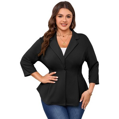 BLUEMING Womens Plus Size Blazers Notched Lapel V Neck One-Button 3/4 Sleeve Tailored Office Casual Jackets, Black - XL | Target