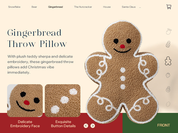 Phantoscope Gingerbread Man Merry Christmas Throw Pillow, Plush Teddy Xmas Gingerbread Shaped Pil... | Amazon (US)