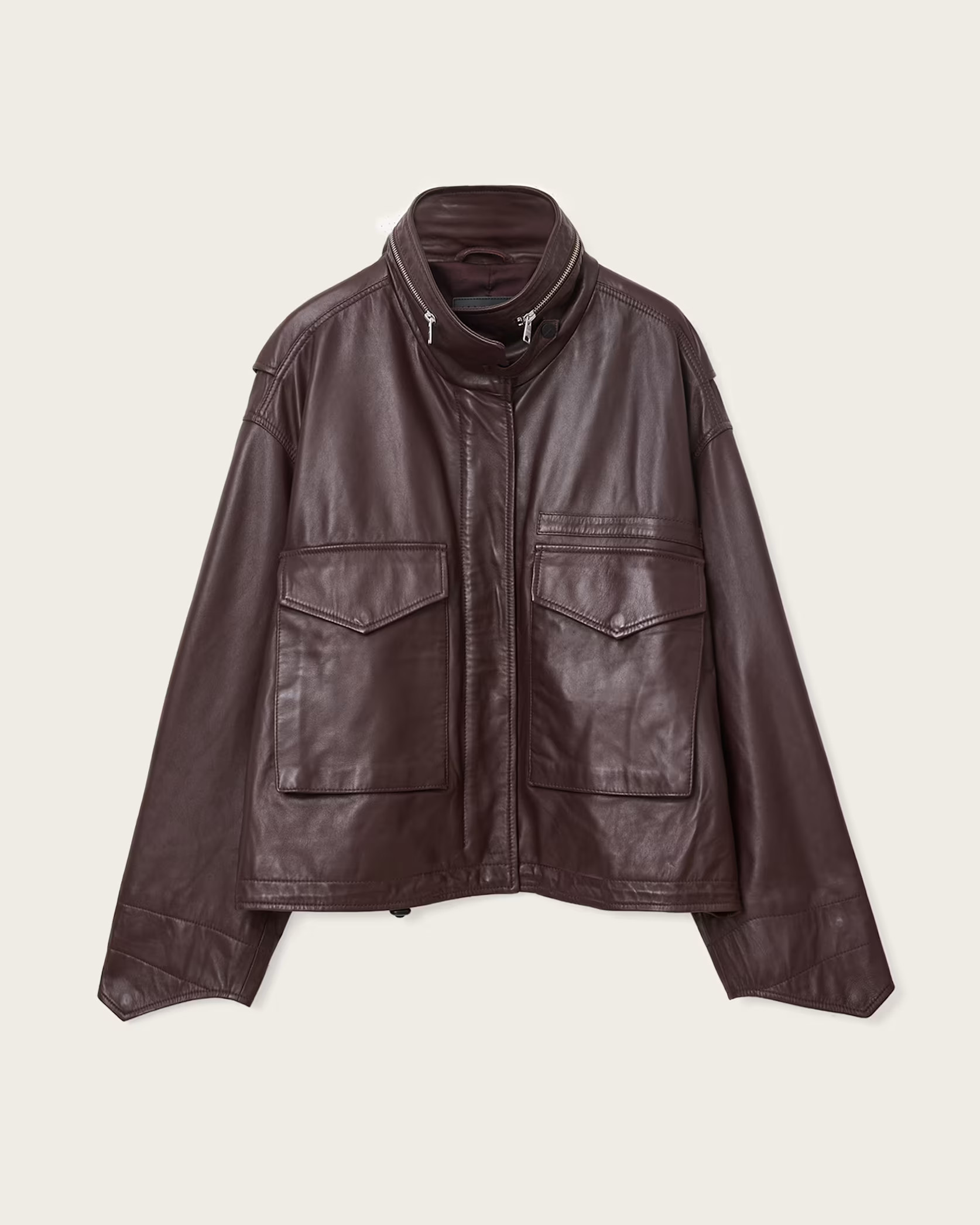 Clay Funnel Neck Leather Jacket OXBLOOD RED | ALLSAINTS | AllSaints UK