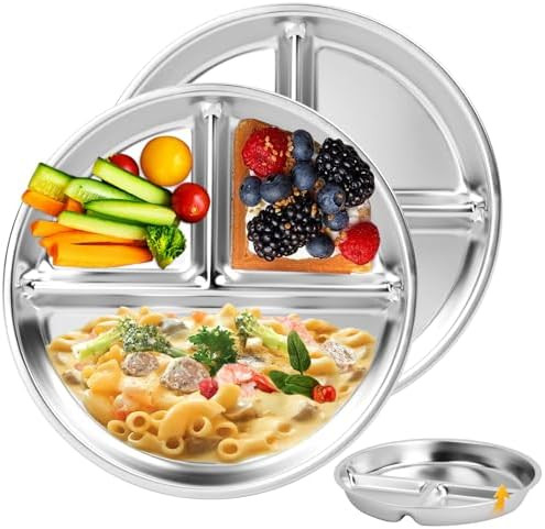 Stainless Steel Kids Plates 2 Packs, Deepened 9" Portion Control Plate Divided Plate for Toddlers... | Amazon (US)