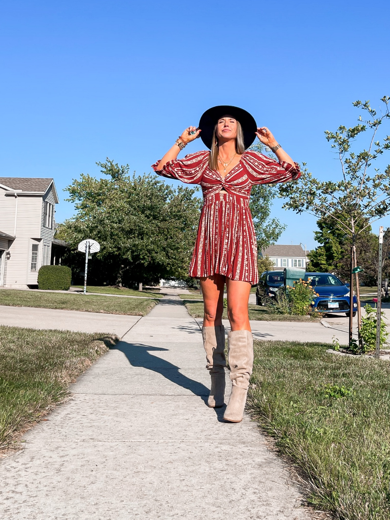 Fall ootd | boho mini dress | slouch boot | Amazon finds 

#looksforless #minidress #slouchboot #fallvibes #ootd 

#LTKSeasonal #LTKfindsunder50 #LTKshoecrush