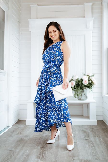 Spring wedding guest dress in a playful, one-shoulder style. This Amazon find ships fast and comes in many color ways. Great for downplaying your hips/tummy area. Wearing the small. 

#LTKwedding #LTKfindsunder50 #LTKSeasonal