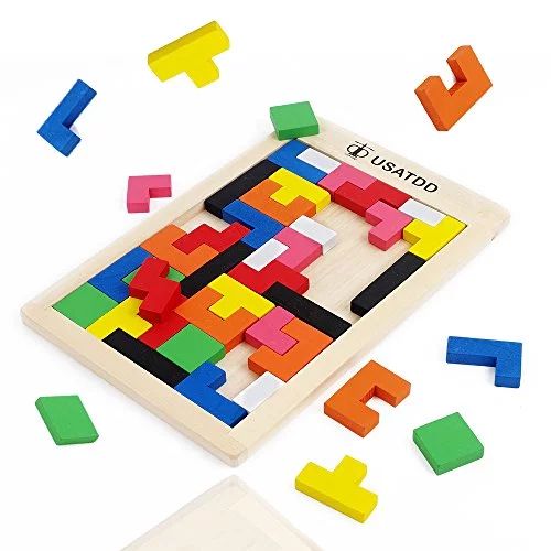 USATDD Wooden Tetris Puzzle Tangram Jigsaw Brain Teasers Toy Building Blocks Game Colorful Wood P... | Walmart (US)