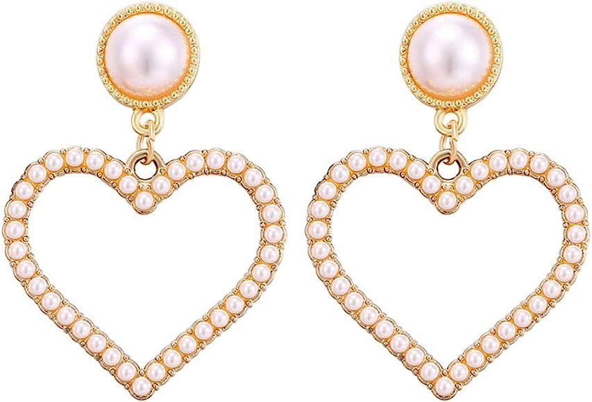 Fashion Jewelry Faux Pearl Dangle Earrings Star Heart Big Stud Earrings For Women Girls | Amazon (US)