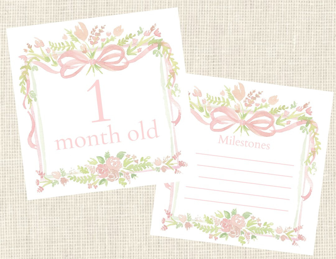 Watercolor Pink Baby Milestone Cards / Floral Crest / Gift / Baby Shower / Classic - Etsy | Etsy (US)