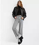 Cuffed High Rise Wide Leg Jeans in Grey | LOFT