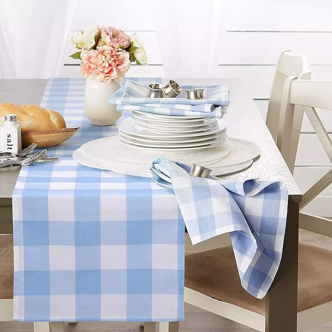 yuboo Light Blue Gingham Table Runner,Spring 13x72 inches Long Buffalo Plaid Tablecloth for Peter... | Amazon (US)