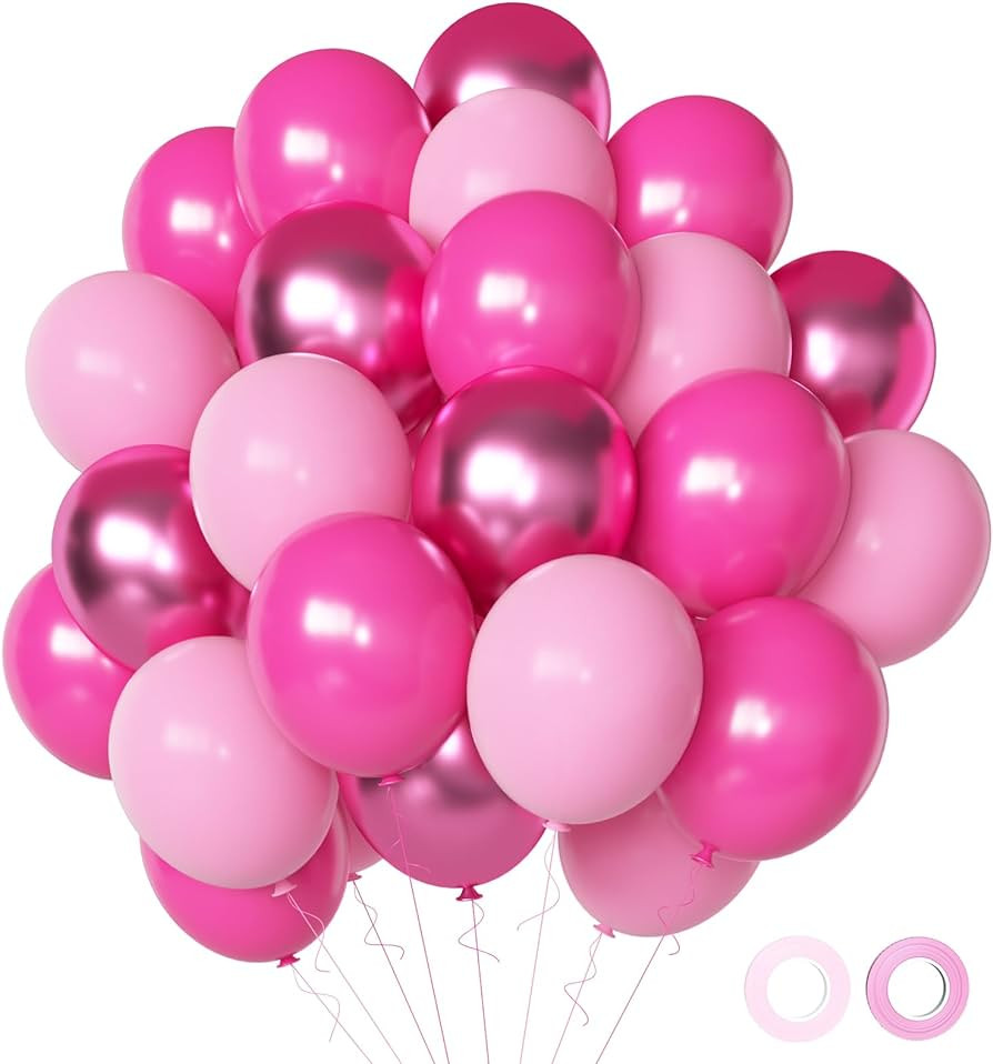 Pink Balloons Metallic Pink Balloon, 50Pcs 12Inch Hot Pink Chrome Pink Latex Balloons Baby Pink B... | Amazon (US)