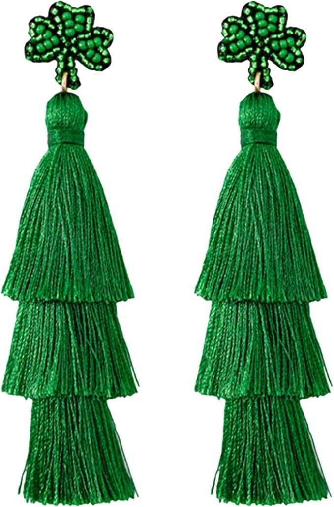 Christmas Earrings Clovers Green Tassel Earrings Women'S Bohemian Tassel Earrings Suitable For Da... | Amazon (US)