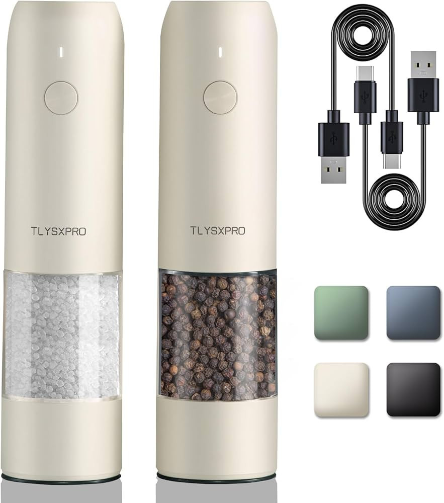 Electric Salt and Pepper Grinder Set, USB Rechargeable, Automatic Salt and Pepper Mill Grinder wi... | Amazon (US)