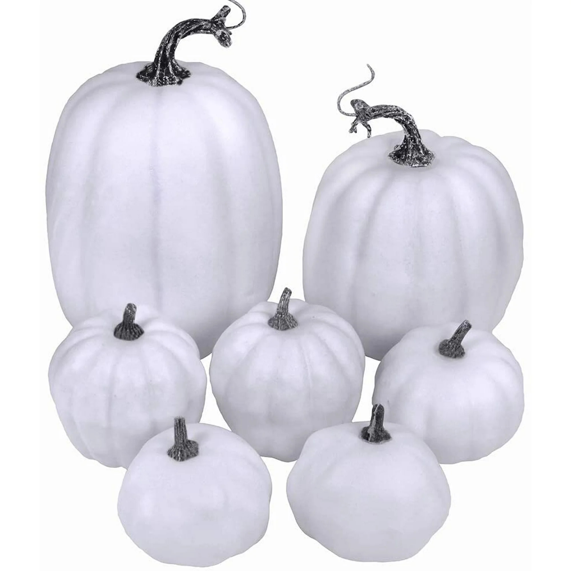 7 Pcs Assorted Sizes White Fall Artificial Pumpkins Harvest Frosted Pumpkins Faux Foam Pumpkins ... | Walmart (US)