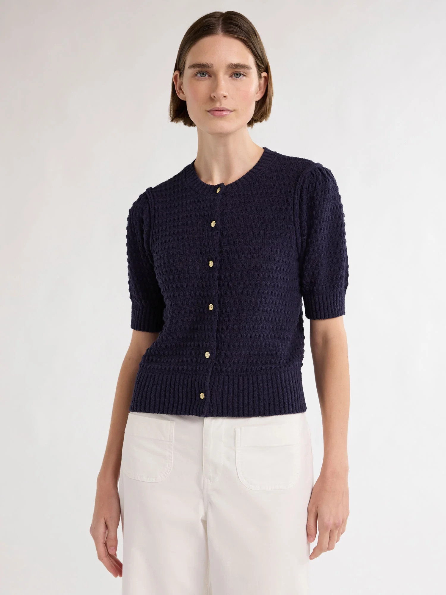 Free Assembly Women’s Textured Cardigan Sweater with Short Puff Sleeves, Lightweight, Sizes XS-... | Walmart (US)