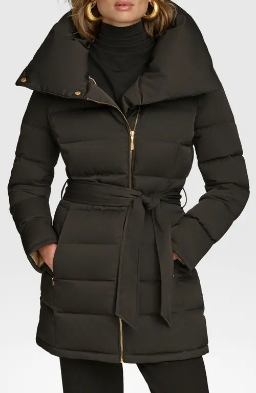 Donna Karan New York Water Resistant Belted Puffer Coat in Black at Nordstrom, Size Medium | Nordstrom