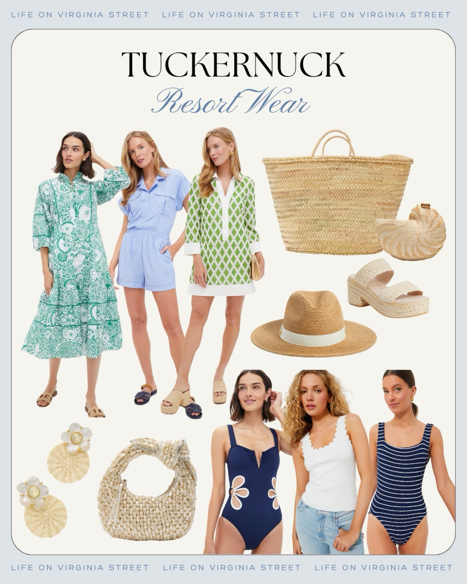 Looking to escape the cold? These resort wear outfits from Tuckernuck bring all the sunny vibes! Perfect for a tropical vacation at the beach! Includes sun dresses, matching short set, cute swimsuits, scalloped tank top, beach totes, rattan earrings, seashell purse, sun hats and more! #ltktravel #ltkfindsunder100 #Ltkfindsunder50 #ltkseasonal #Ltkover40 #Ltkmidsize #Ltkitbag #ltkswim 

#LTKSeasonal #LTKSwim #LTKTravel