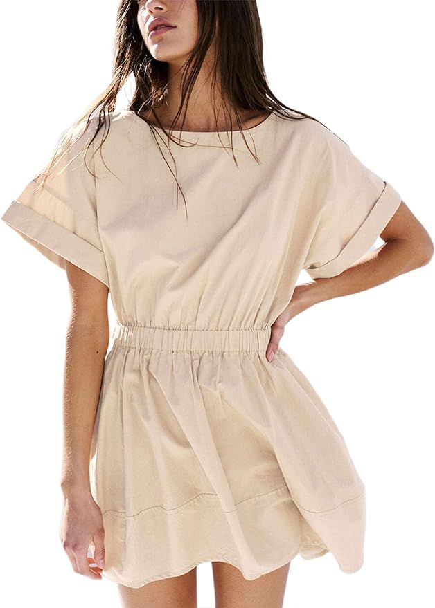 Mingzhu Women's Summer Short Sleeve Mini Dress Casual A Line Sundress with Pockets | Amazon (US)
