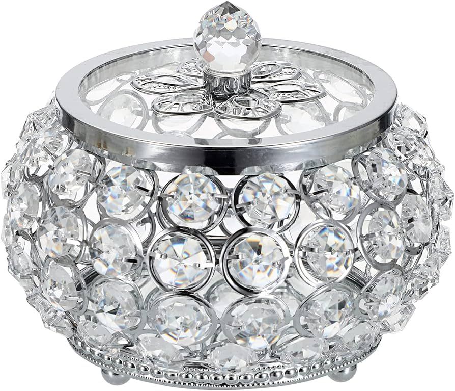 Hipiwe Crystal Jewelry Trinket Box with Glass Lid Silver Mirrored Treasure Box Decorative Jewelry... | Amazon (US)