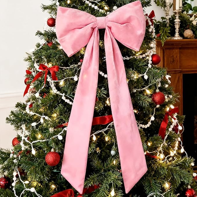 ​Extra Large Pink Velvet Bow for Christmas Tree Decoration, 16x33inch Giant Pink Velvet Christm... | Amazon (US)