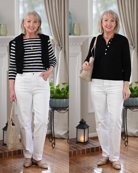 2 Ways to Wear a Black Pullover Sweater this Spring - @talbotsofficial #sponsored - I love these straight leg relaxed white jeans with a black pullover sweater. Everything here runs TTS. #talbots #mytalbots #talbotspartner #travelwithtalbots #modernclassicstyle 

#LTKover40 #LTKstyletip #LTKmidsize