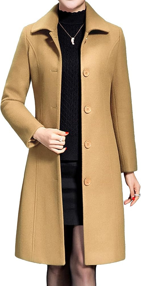 Hixiaohe Women's Wool Pea Coat Single Breasted Trench Coat Winter Lapel Long Jacket Overcoat with... | Amazon (US)
