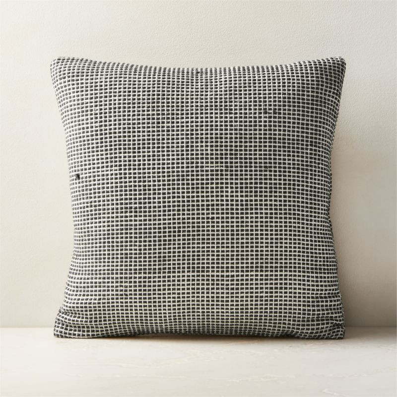 Kylen Woven Black Linen-Blend Throw Pillow with Feather-Down Insert 18'' + Reviews | CB2 | CB2