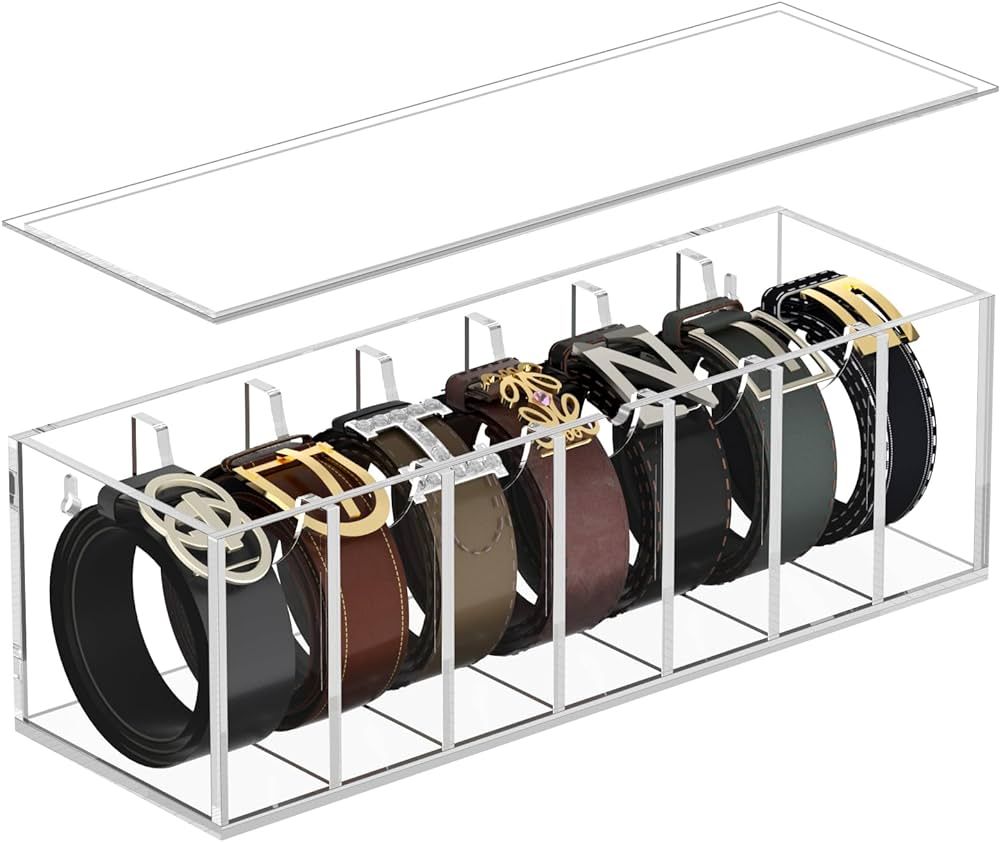 FEMELI Belt Organizer, Acrylic Belt Storage for Closet with Dust Cover, Clear Belt Container Disp... | Amazon (US)