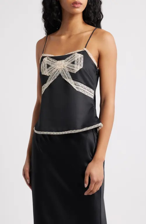 LoveShackFancy Arise Lace Bow Camisole in Black at Nordstrom, Size Xx-Large | Nordstrom