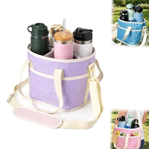clhjinruoliu Family Size 4 Compartment Drink Bag, Insulated Multiple Tumbler Holder Caddy with Adjustable Strap, No-Spill Reusable Beverage Carrier for Hiking, Walking, Sports, Family Outings & Daily | Amazon (US)