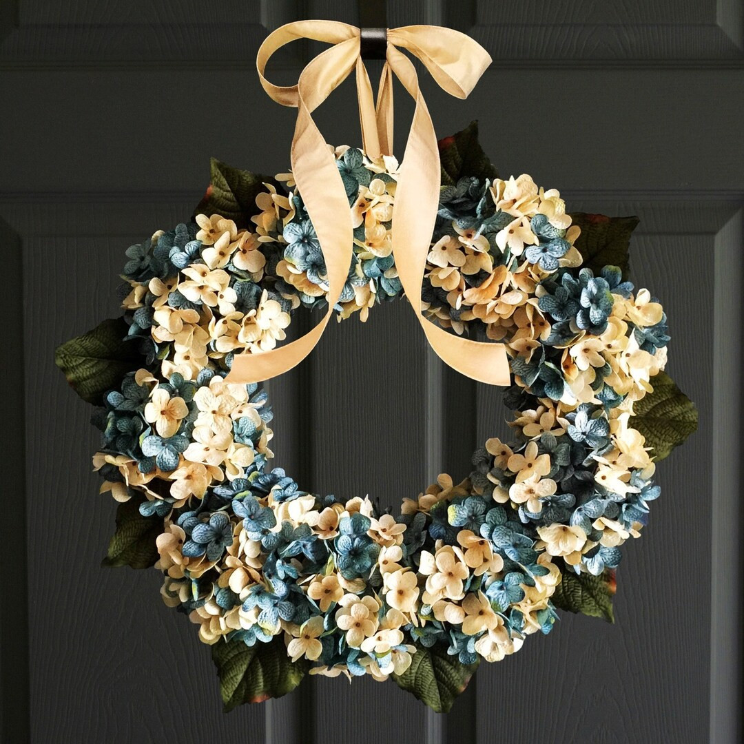 Blue Hydrangea Wreath, Outdoor Wreaths, Summer Wreaths for the Front Door | Etsy (US)
