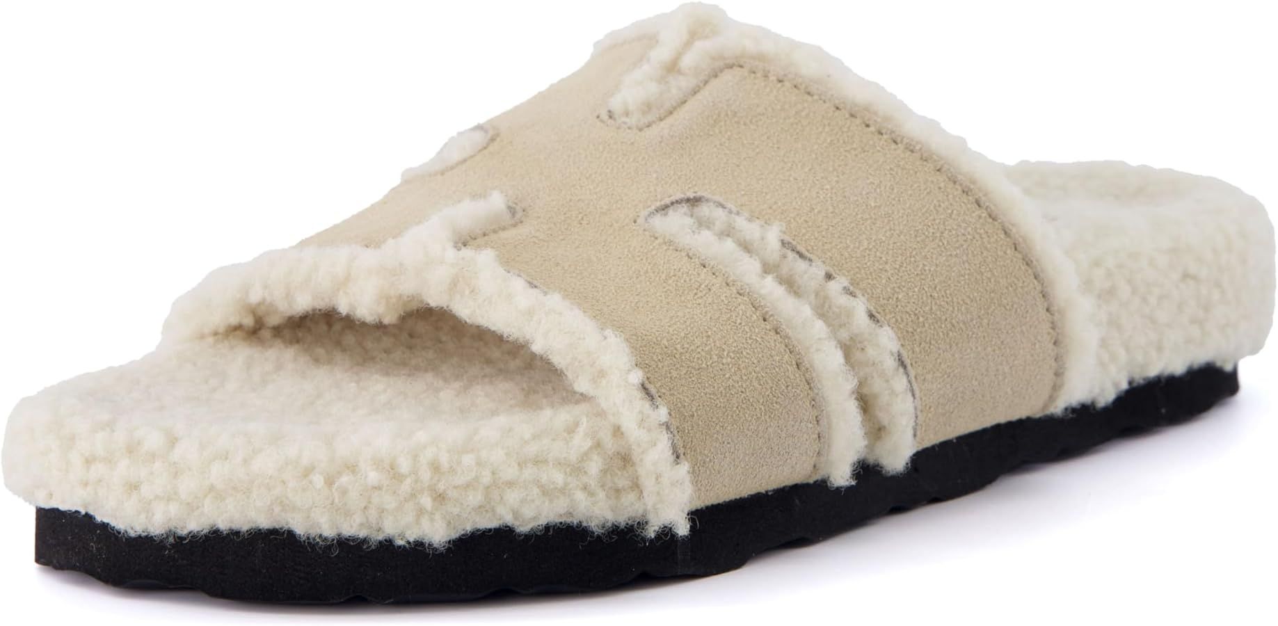 CUSHIONAIRE Women's Cuddle Fur Faux Shearling lined slide sandal +Memory Foam, Wide Widths Availa... | Amazon (US)