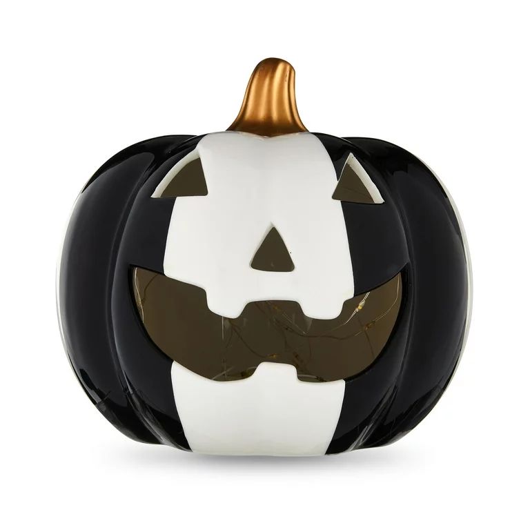 Halloween Ceramic Black/White LED Jack-O-Lantern Decoration, 7.8 in Dia x 7 in H, Way to Celebrat... | Walmart (US)