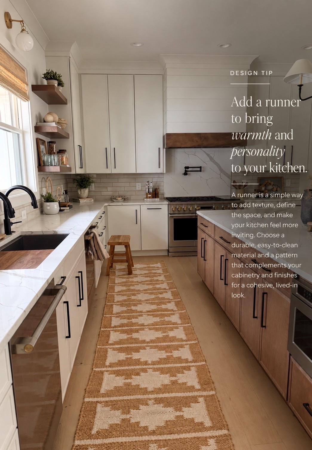 A kitchen runner does more than soften the space—it brings warmth, texture, and personality while helping define the heart of the kitchen 🤎 Choosing a pattern that complements the cabinetry and wood tones keeps the entire space feeling cohesive and thoughtfully layered.

#KitchenDesign #KitchenRunner #KitchenInspiration #InteriorStyling #HomeDecor

#LTKHome #LTKvlog