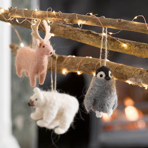 Nordic Felt Christmas Decorations  Felt Penguin Polar Bear | Etsy | Etsy (US)