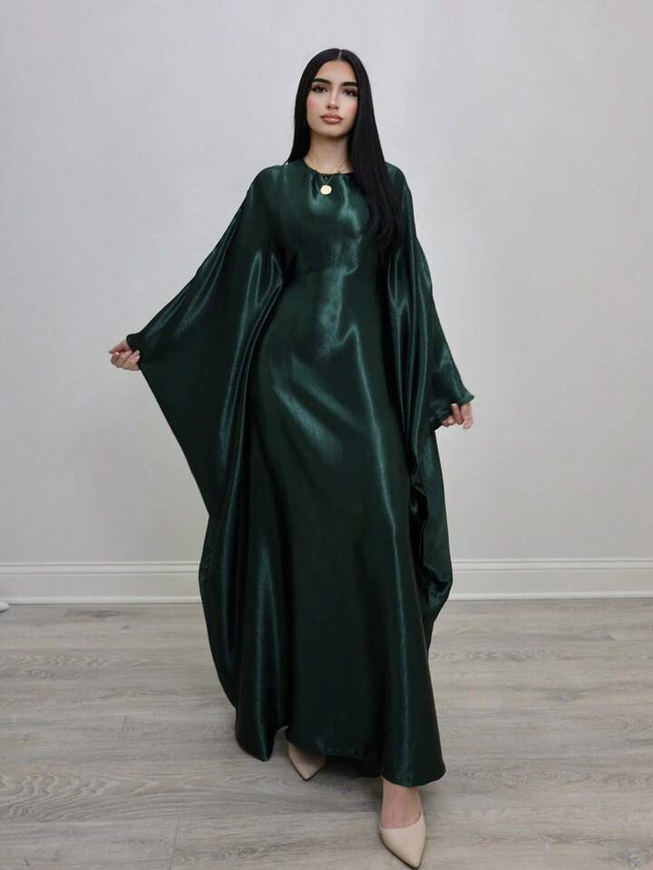 1pc Women's Long Robe With Batwing Sleeves, Loose Fit, Stylish And Gentle Shimmery Satin Casual S... | SHEIN