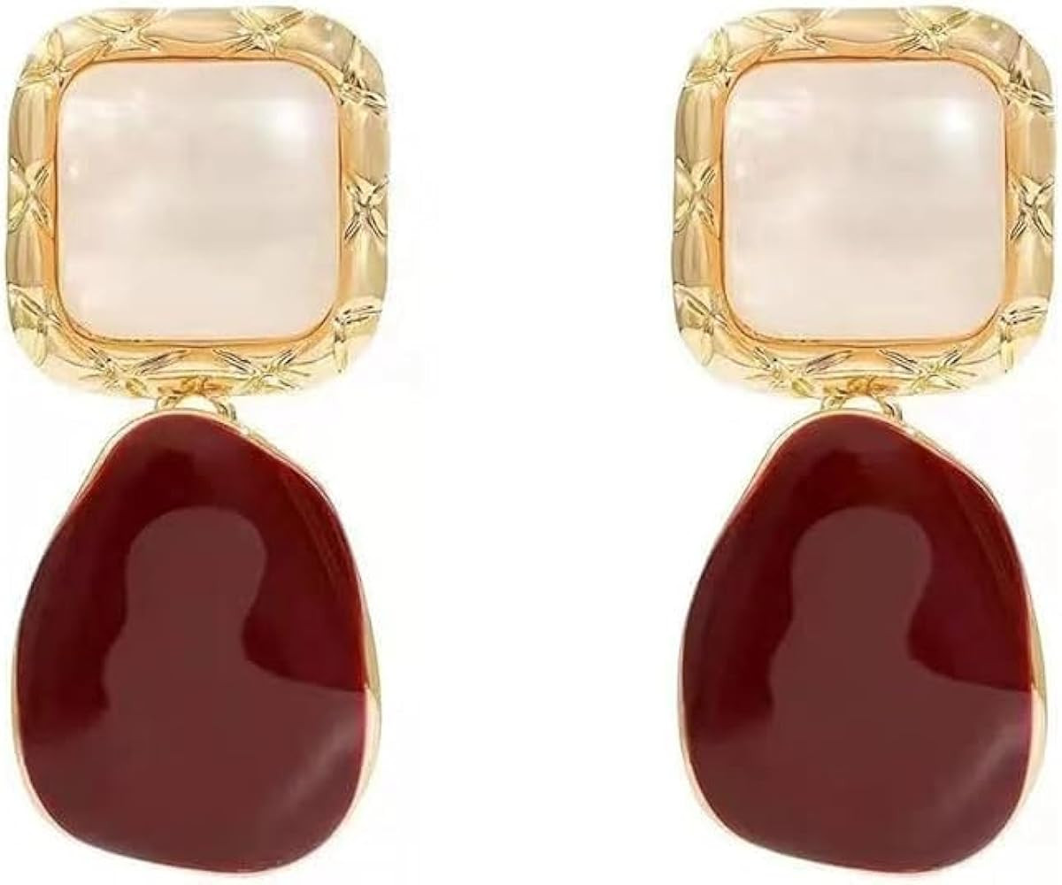 Drop Earrings for Women, resin earrings Geometric Minimalist Design, Gold Tone Alloy, Lightweight... | Amazon (US)