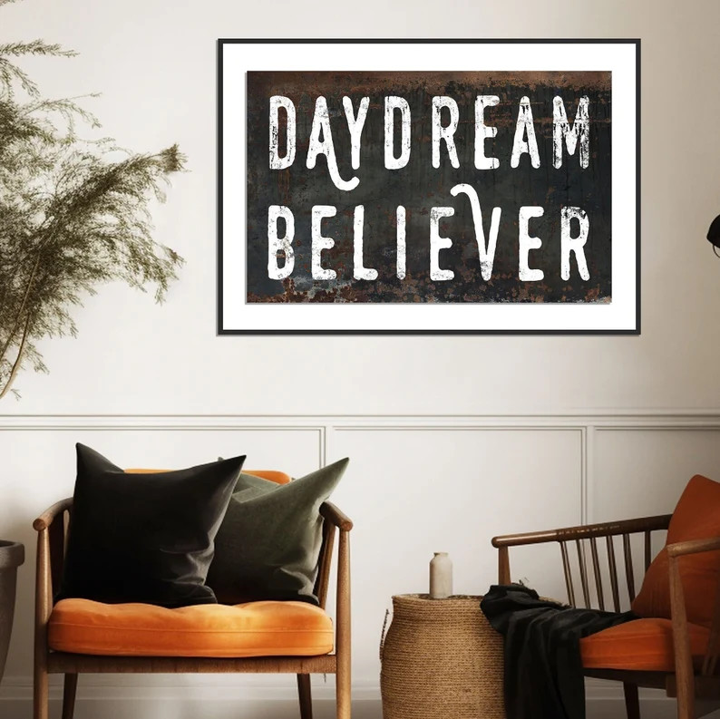 Black Daydream Believer Poster Print Boho Farmhouse Gallery Wall Art Vintage Farm Print Art Bedro... | Etsy (US)