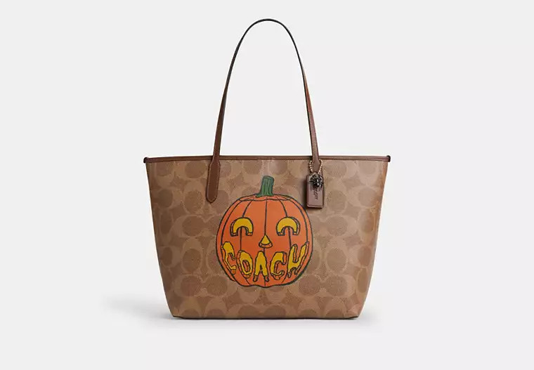 City Tote Bag In Signature Canvas With Halloween Print | Coach Outlet US