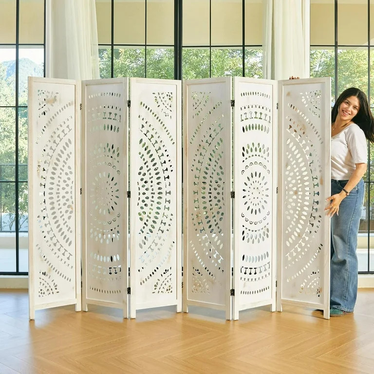Room Divider Wood Carved Wall Divider Indoor Folding Bohemian Style Portable Partition Screen for... | Walmart (US)