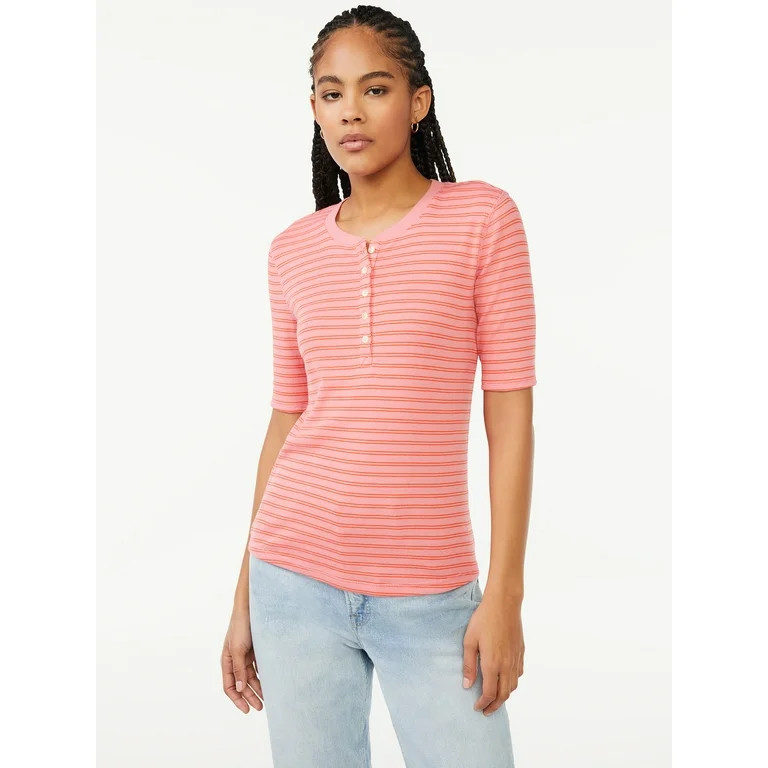 Free Assembly Women's Rib Henley Tee with Short Sleeves | Walmart (US)