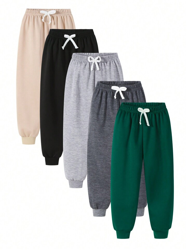 SHEIN Young Boy 5pcs Casual Solid Color Elastic Waist Ribbed Hem Sweatpants | SHEIN