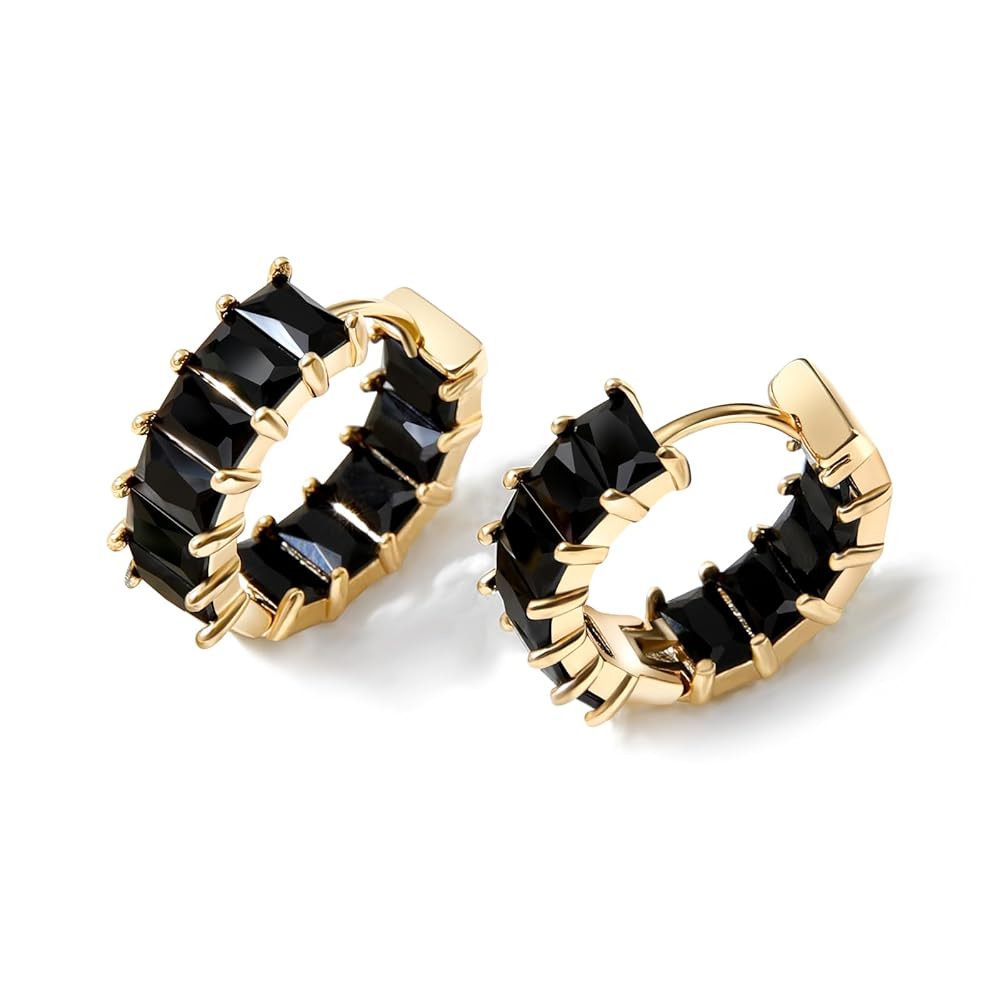 Mesovor Gold Cubic Zirconia Hoop Earrings for Women Trendy, 18K Gold Plated Huggie Hoops Earrings... | Amazon (US)