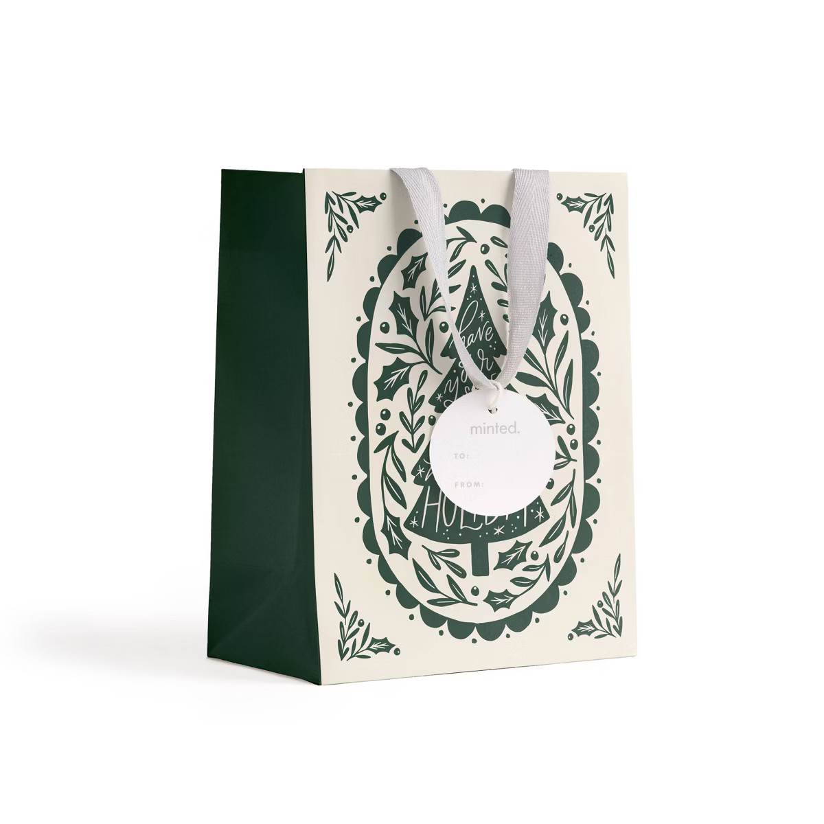 Minted Holiday Tree Small Cub Gift Bag Green/Ivory | Target