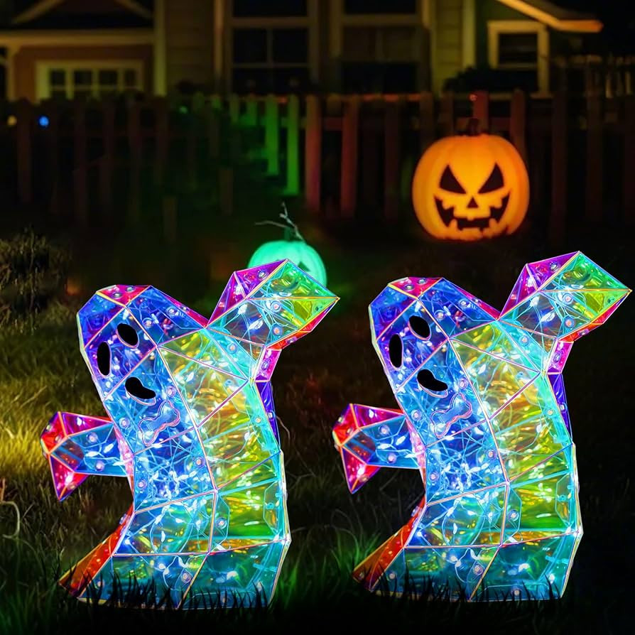 2 Packs Prismatic Iridescent Spooky Ghost, Halloween Party Decorations Indoor Outdoor Halloween D... | Amazon (US)