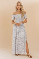 Navy Floral Off The Shoulder Smocked Maxi Dress | Magnolia Boutique