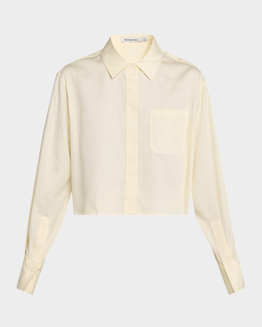 SIMKHAI Renata Long-Sleeve Crop Shirt | Neiman Marcus