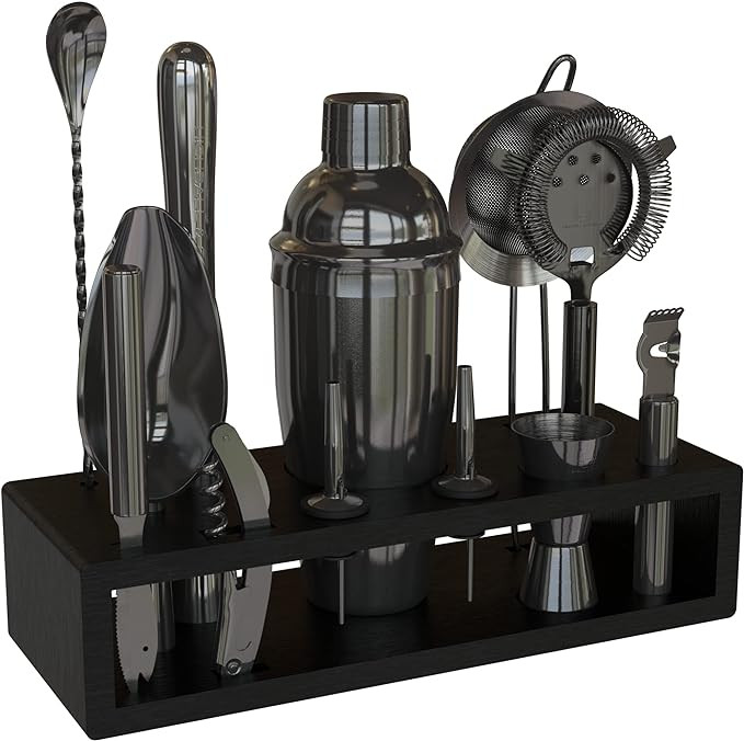 Highball & Chaser 13-Piece Cobbler Cocktail Shaker Set: Black Polished Stainless Steel Bartender ... | Amazon (US)