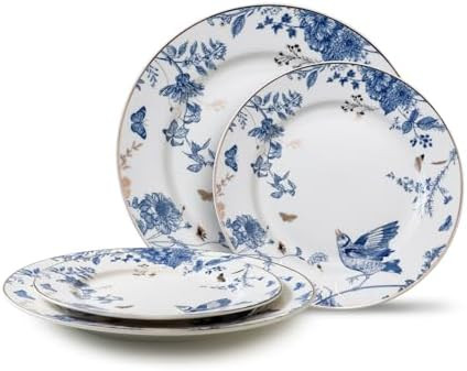 Porcelain Dinner Plates Set of 4, Floral Plates 8 Inch & 10 Inch Ceramic Dessert Plate Blue and W... | Amazon (CA)
