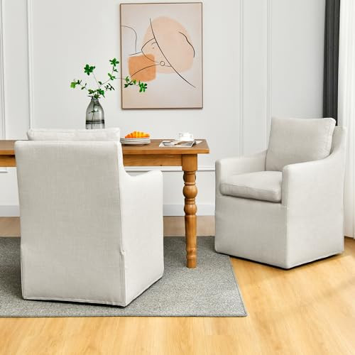 DUHOME Upholstered Dining Chairs Set of 2,Linen Accent Chair for Living Room,Single Sofa Chair with 4 Casters,Upholstered Arm Chair for Bedroom Reading Room Waiting Room Kitchen Dining Room | Amazon (US)