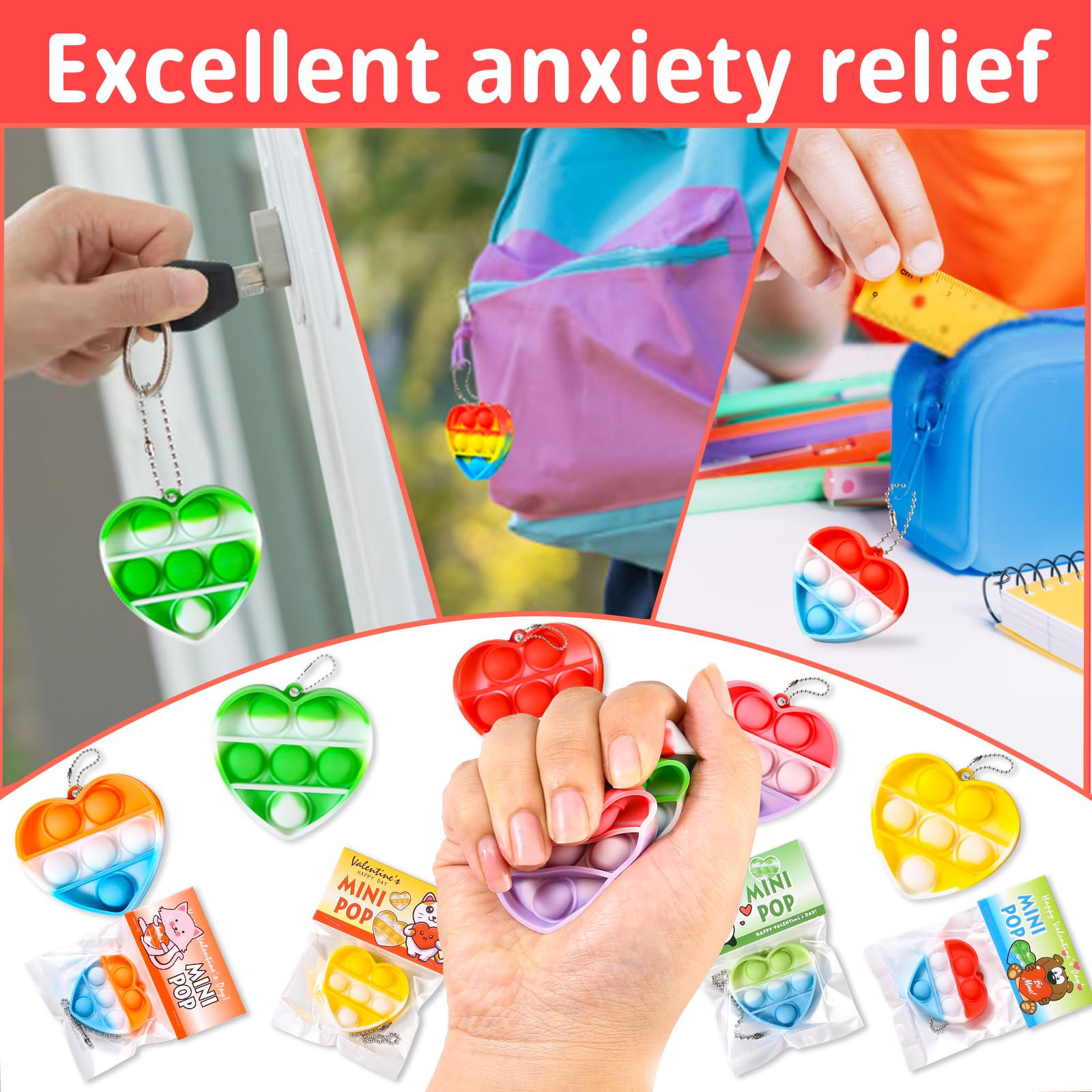 Valentines Day Gifts for Kids - Prefilled 30 Valentines Cards with Mini Pop Fidget Toys Bulk- Val... | Amazon (US)