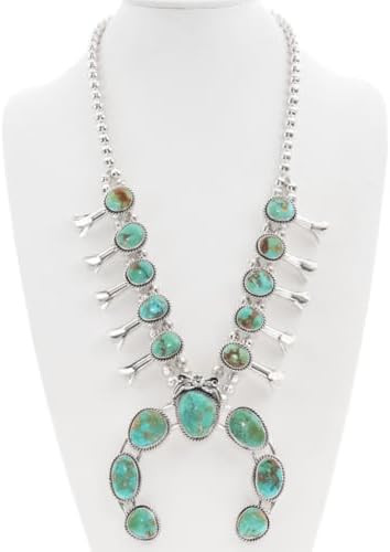 Alltribes Genuine Royston Turquoise Silver Full Size Squash Blossom Navajo Necklace Gorgeous Nati... | Amazon (US)